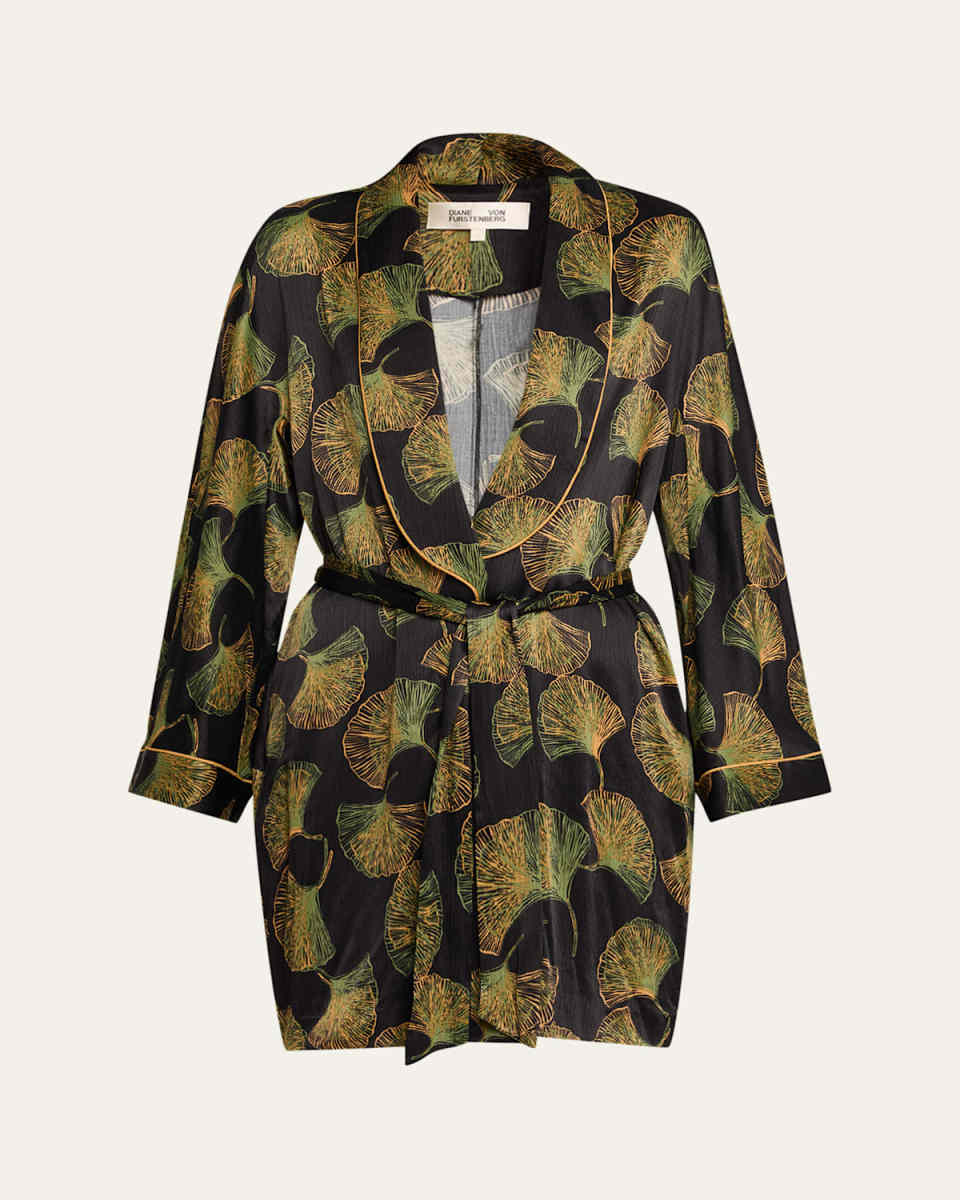 Magda Viscose Leaf-Print Wrap Jacket